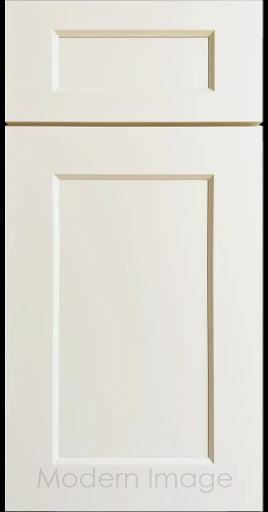Laguna Canvas painted Shaker kitchen cabinet door with wide stiles & rails, inside profile and a flat center panel.